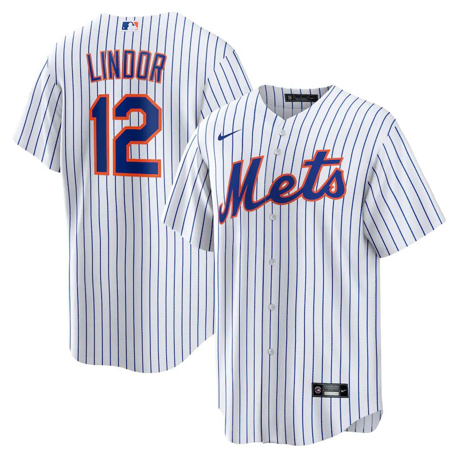 Mens New York Mets #12 Francisco Lindor Nike White Home Replica Player MLB Jerseys->new york mets->MLB Jersey